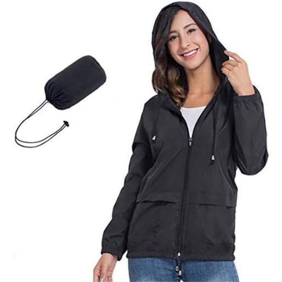 Packable Rain Jacket Women Waterproof Lightweight Raincoat with Hood for Hiking - Picture 1 of 5